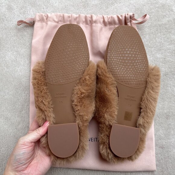 Brand New Beige/Light Brown Stuart Weitzman Edie Chill Suede & Faux Fur Mules - Picture 4 of 11